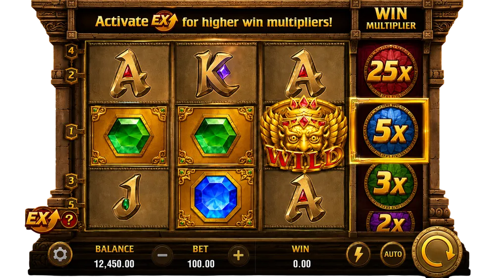 Fortune Gems Philippines slot screen with win multiplier and gem symbols