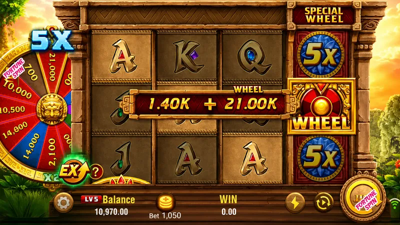 Fortune Gems 2 Philippines special wheel screen with 5x multiplier and payout values