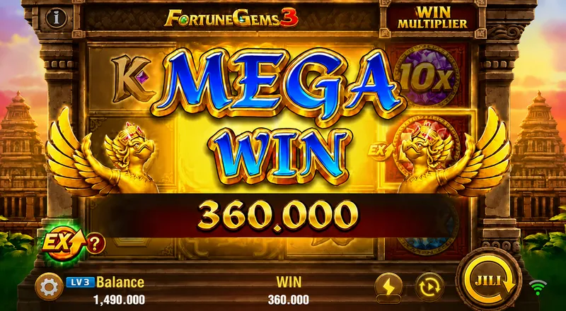Fortune Gems 3 Philippines mega win screen with 360,000 payout