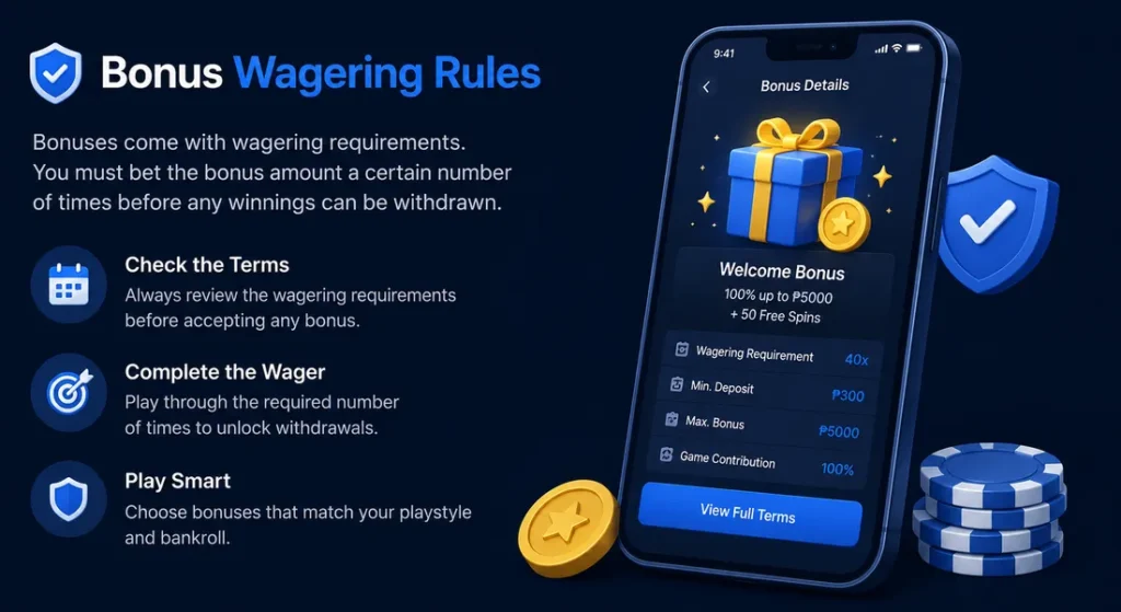 Bonus wagering rules that may affect when Fortune Gems winnings can be withdrawn