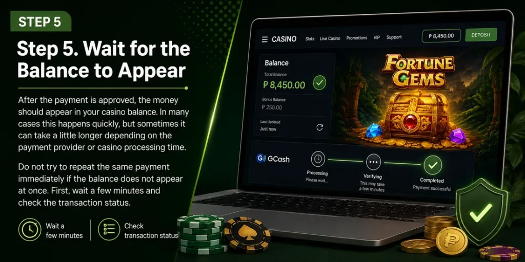 Fortune Gems GCash casino balance update after a successful deposit