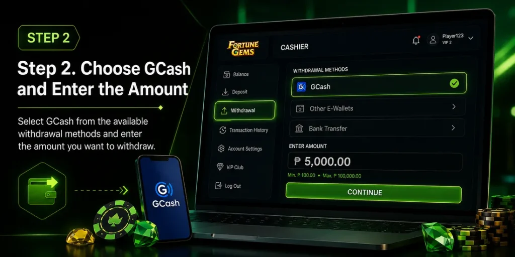 Choose GCash and enter the Fortune Gems withdrawal amount