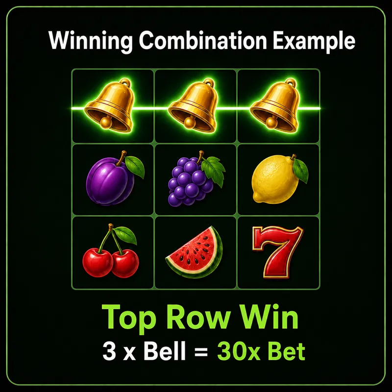 Fortune Coins top row win with three Bell symbols