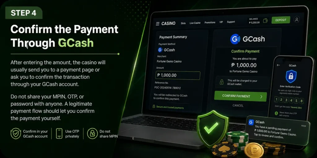 Fortune Gems GCash payment confirmation with secure GCash verification