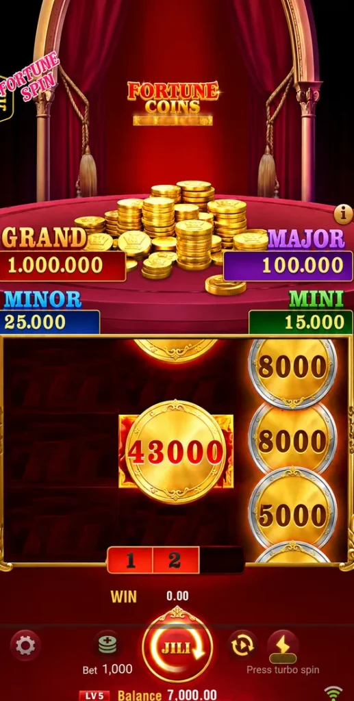 Fortune Coins bonus round with collected coin values