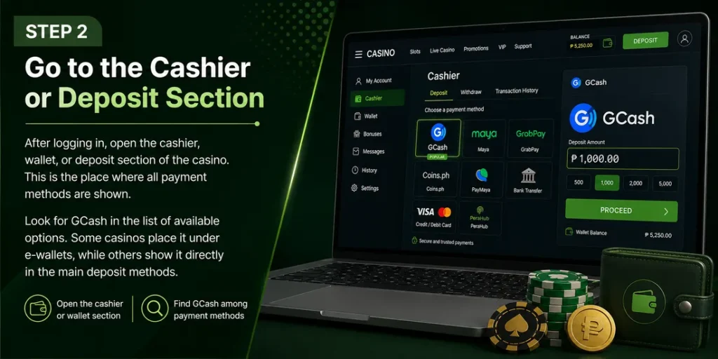 Fortune Gems GCash cashier with GCash selected as a deposit method