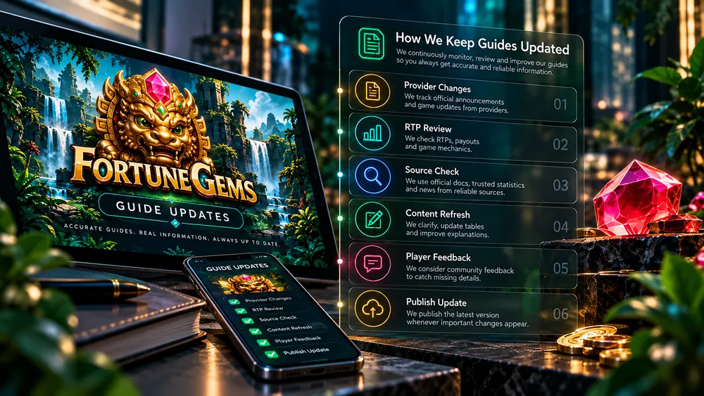 Fortune Gems guide update process with provider changes, RTP review, source checks and player feedback
